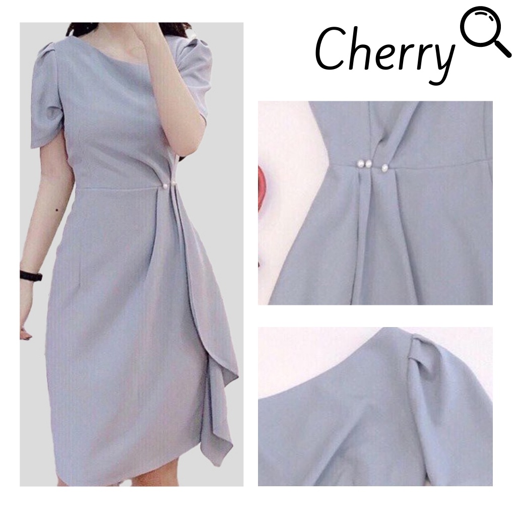 Váy thiết kế dáng vát thân váy - Cherry Store V001
