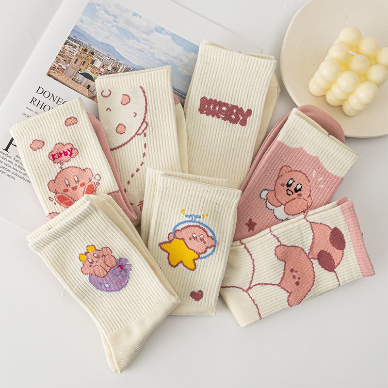 Đôi Vớ Thể Thao Thu Đông Dài Trung Bình Màu Hồng In Hình Gấu Hoạt Hình Dễ Thương Chống Rơi Cho Nữ Sinh