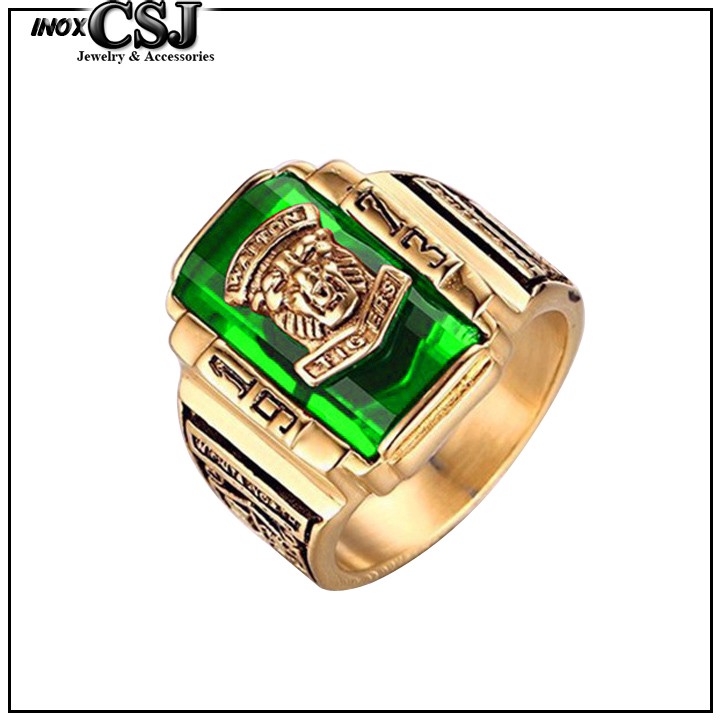 NHẪN NAM INOX MẠ VÀNG SƯ TỬ 1973 ĐÁ XANH LÁ siêu đẹp - tặng hộp đựng xinh xắn
