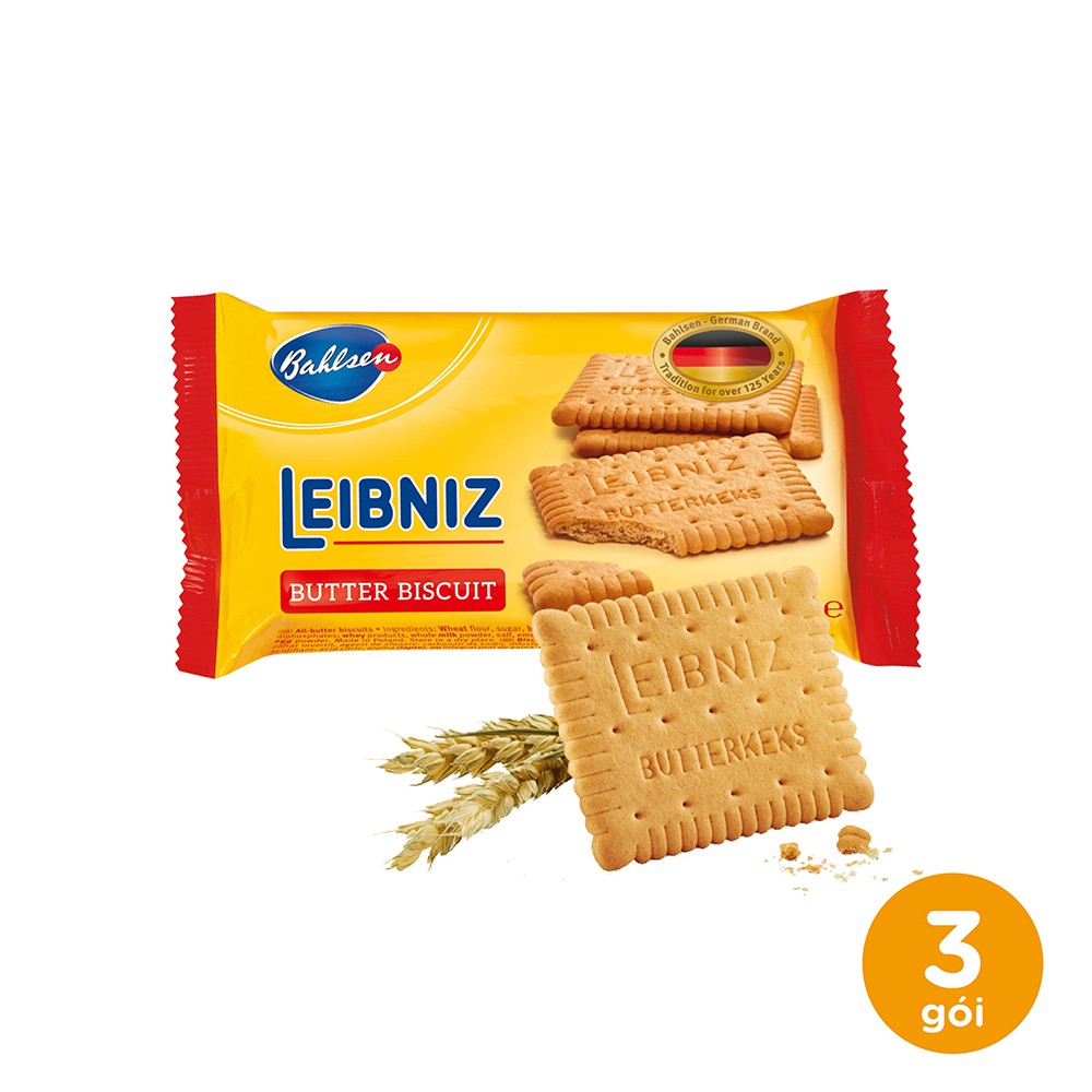 3 gói bánh quy bơ Leibniz Đức 50g bơ tự nhiên và dầu hướng dương, bánh thơm ngon giòn tan