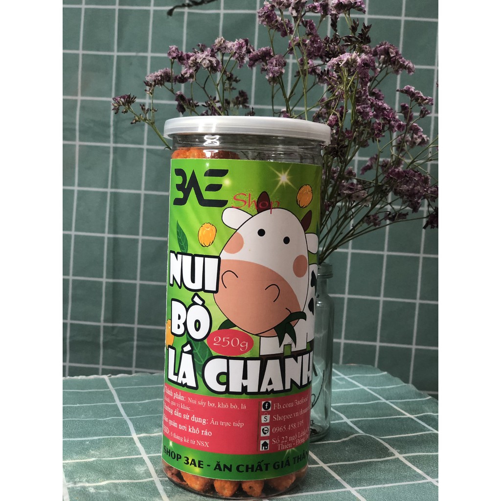 Nui sấy giòn khô bò lá chanh loại hộp 250g shop 3AE đồ ăn vặt Hà Nội ngon bổ rẻ