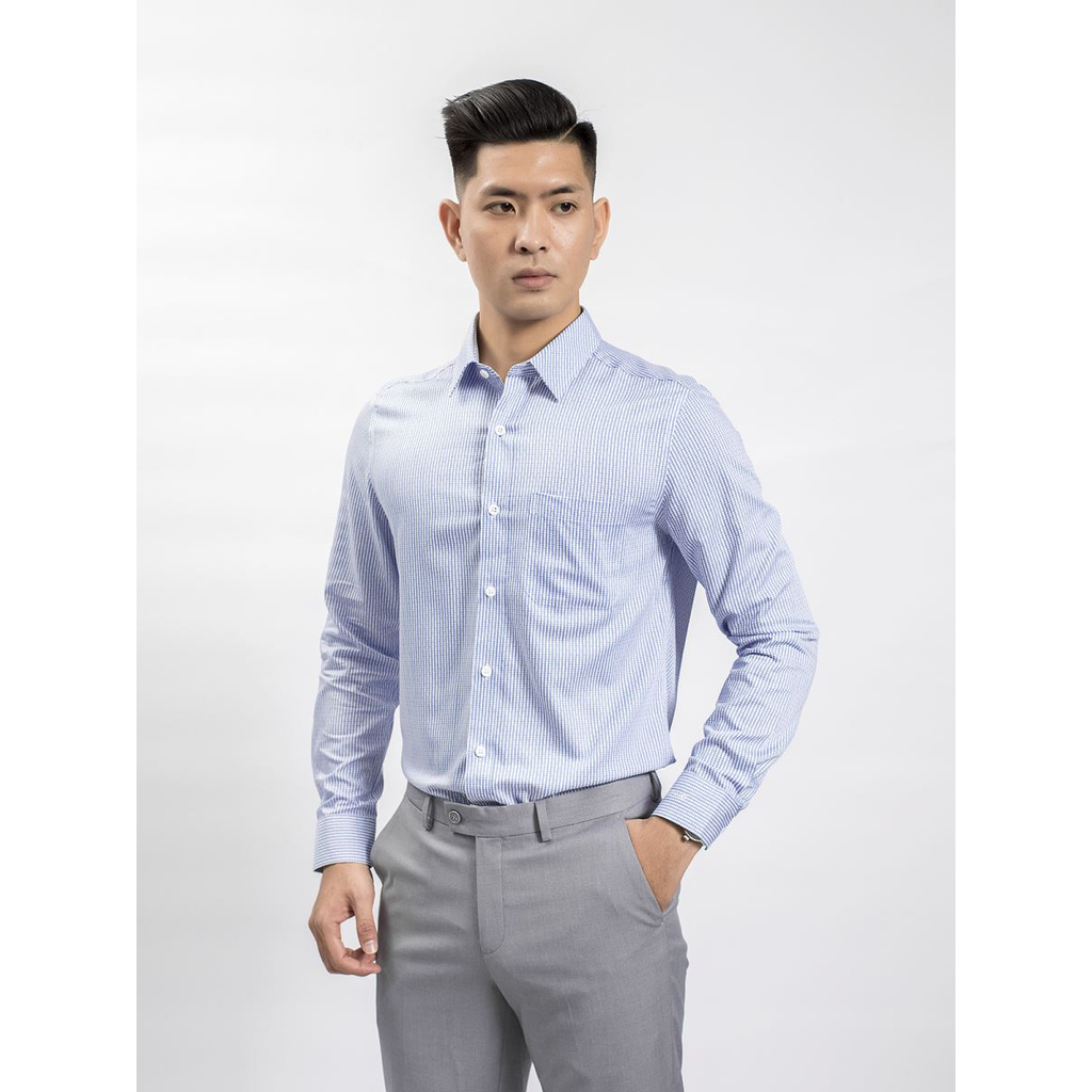 Áo Sơ Mi Nam Dài Tay ARISTINO ALS59408 Somi Công Sở Cao Cấp Màu Xanh Kẻ Sọc Thang Nhỏ Vải Sợi Tre Dáng Suông Có Túi | BigBuy360 - bigbuy360.vn