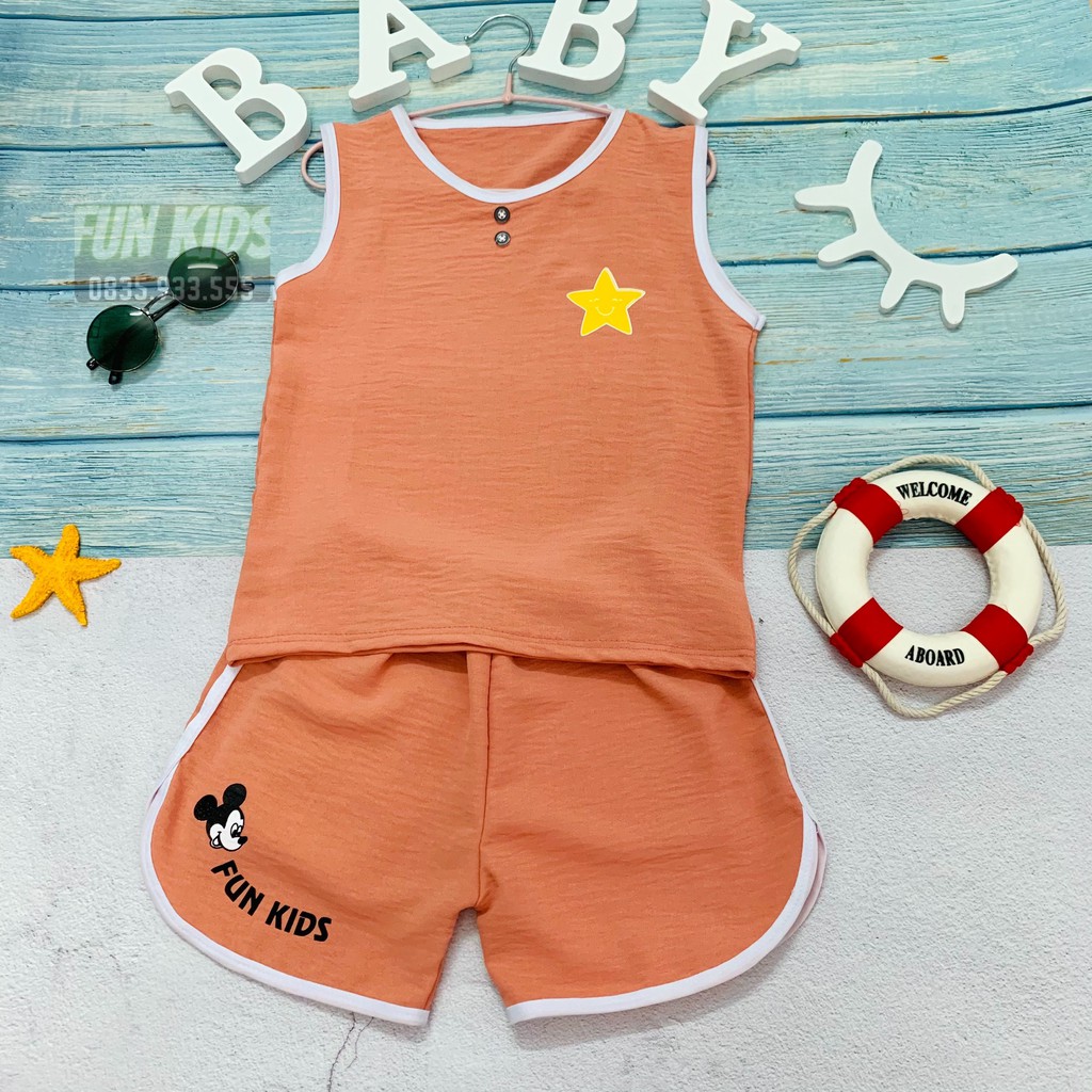 Bộ Đồ Đũi Sát Nách Cho Bé . Sét Quần Áo Mặc Ở Nhà Cho Bé Trai và Bé Gái 8kh Đến 22kg 💕 FUNKIDS 💕 Chất Đũi Mềm Mại