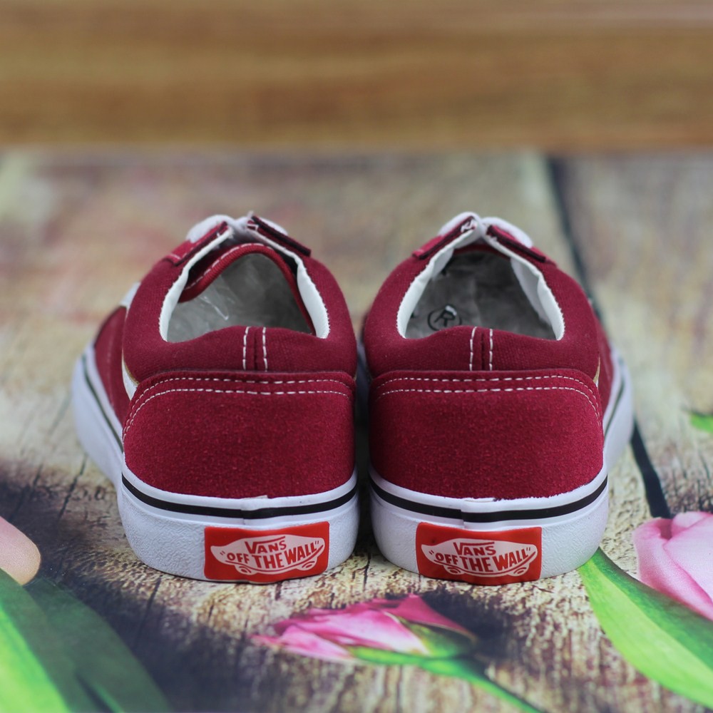 Giày Sneaker Vnns Old Skool Nữ Màu Đỏ Đô tặng 1 Tất