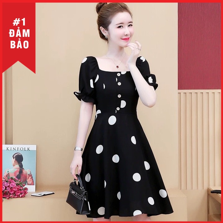 Váy đầm nữ cổ vuông chấm bi công sở đẹp Thời Trang Emy A4