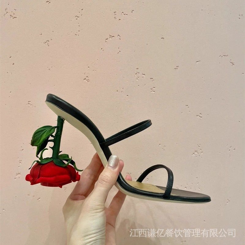 Giày Sandal Cao Gót Hở Mũi Quai Hoa Hồng Thời Trang 2022 Cho Nữ