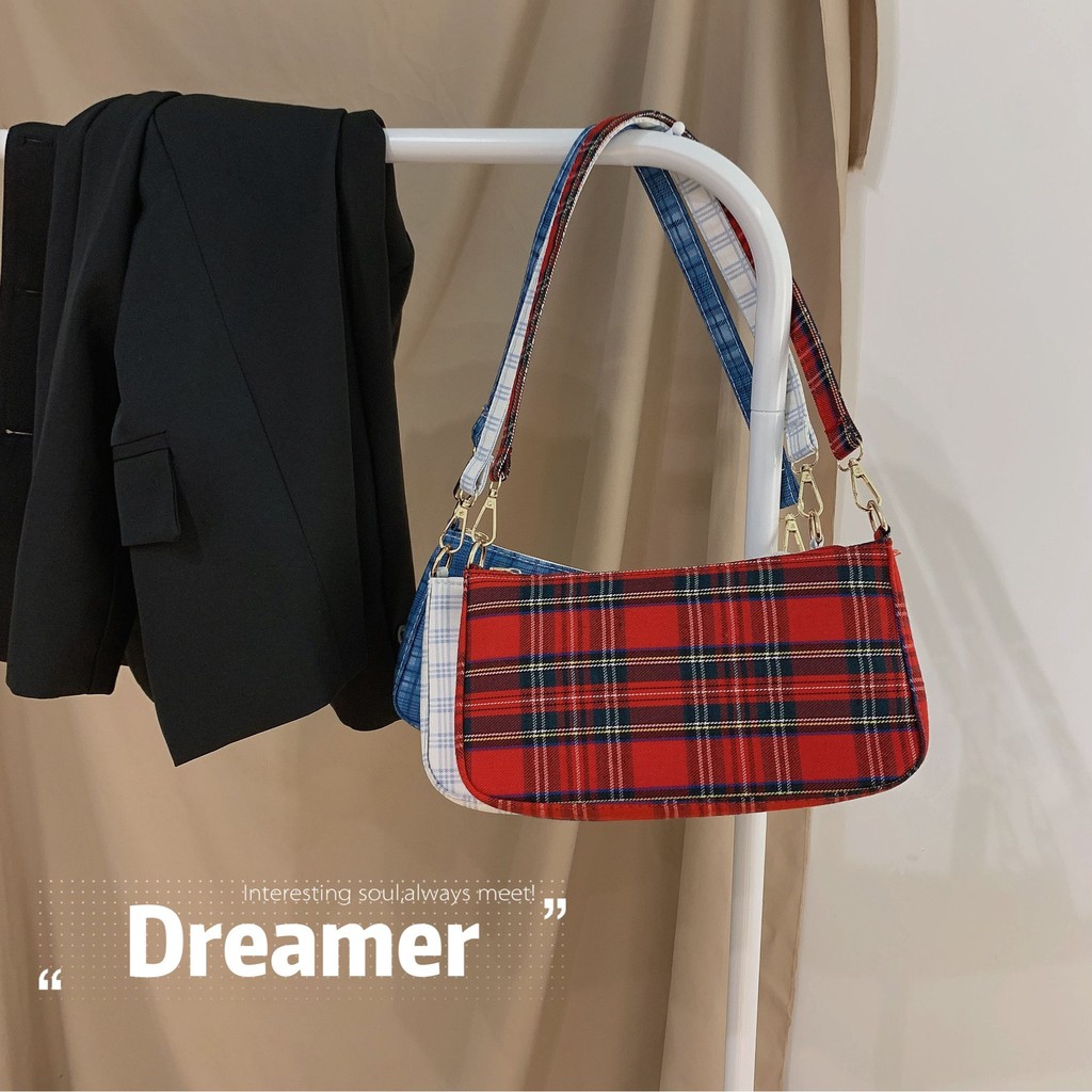 SUXI Túi Đeo Vai Họa Tiết Sọc Ca Rô Thời Trang Hàn Quốc