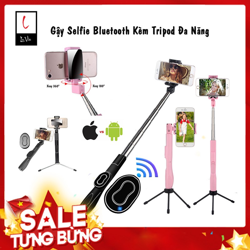 Gậy Selfie Bluetooth Chống Rung Cao Cấp Tích Hợp Tripod| Gậy Tự Sướng Bluetooth 1m2 Có Chân Đỡ