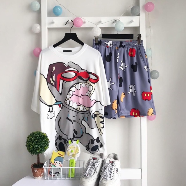 [COMBO TIẾT KIỆM] 10 Mẫu Set Cartoon Unisex Áo Thun Tay Lửng 3D Ảnh Thật