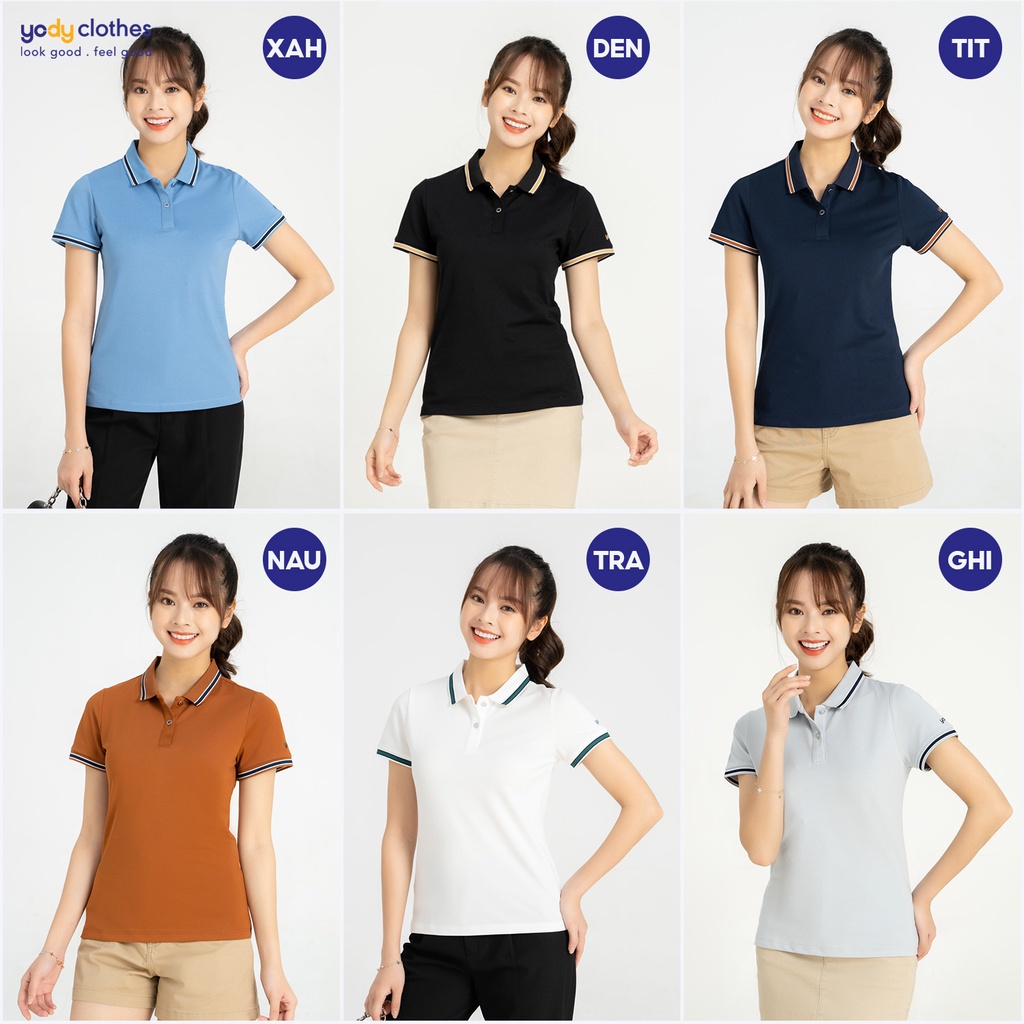 [SALE 30%] Áo polo nữ vải pique YODY dệt hình mắt chim thoáng mát, phối cổ và tay áo trẻ trung APN5036