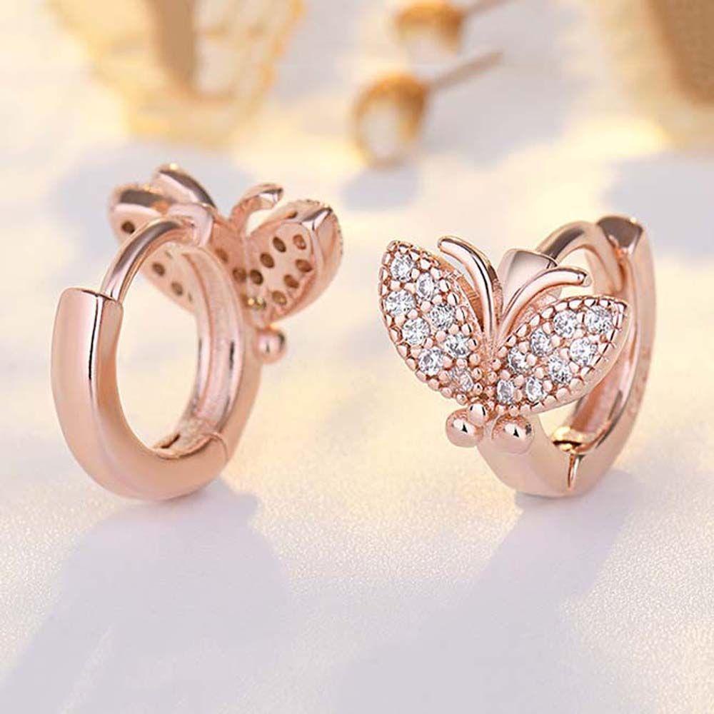 Vanes1 Bông Tai Tròn Hình Bướm Hoa Hồng Hàng Ngày|Khuyên Tai Hình Bướm Màu Sắc Thanh Lịch Thời Trang|Khuyên Tai Kim Loại Màu Sắc Phong Cách Hàn Quốc Cho Nữ