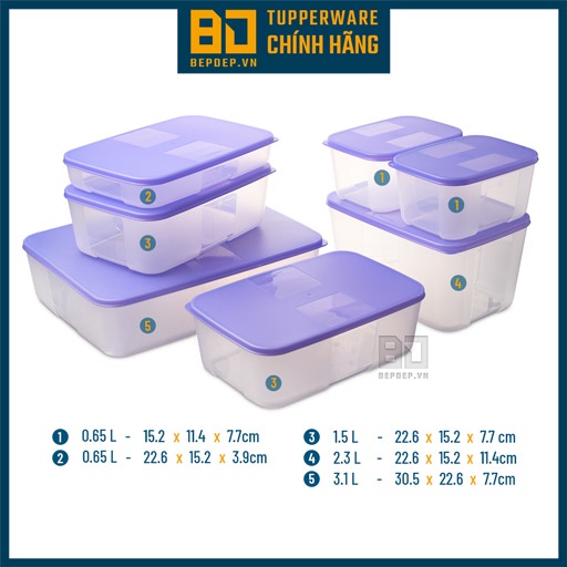 Bộ hộp trữ đông Tupperware FreezerMate Essential Set - Bộ đông tím chuyên BQTP ngăn đông nhiều dung tích