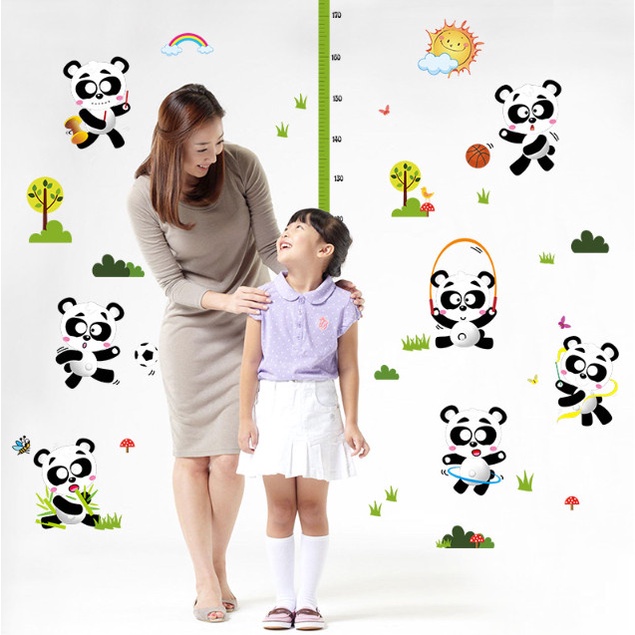 Decal trang trí tường - Thước đo những chú gấu trúc dễ thương