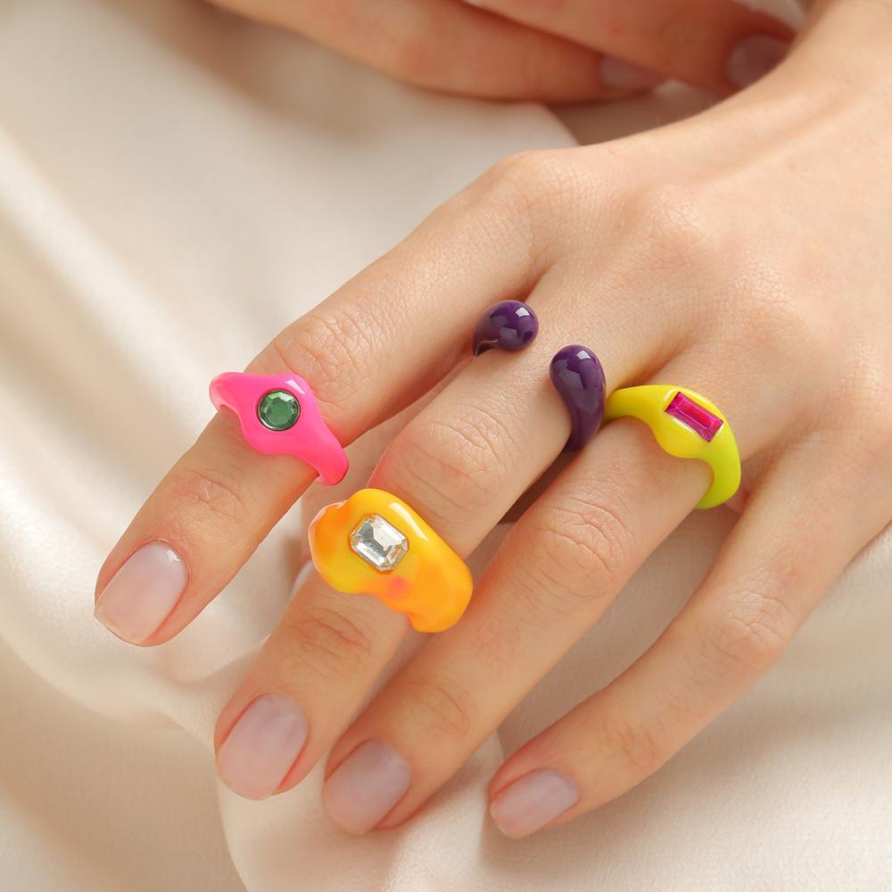 Set 2 Nhẫn Resin Màu Kẹo Ngọt Dễ Thương Phong Cách Hàn Quốc Cho Nữ
