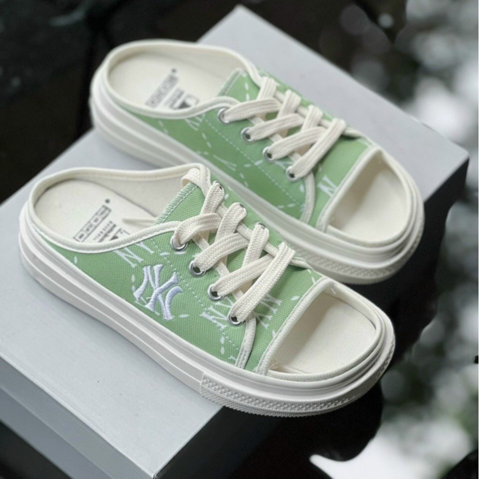 Dép quai ngang dép sục nữ dây buộc hở mũi đế bánh mì hai màu đen, kẻ caro size 35-39