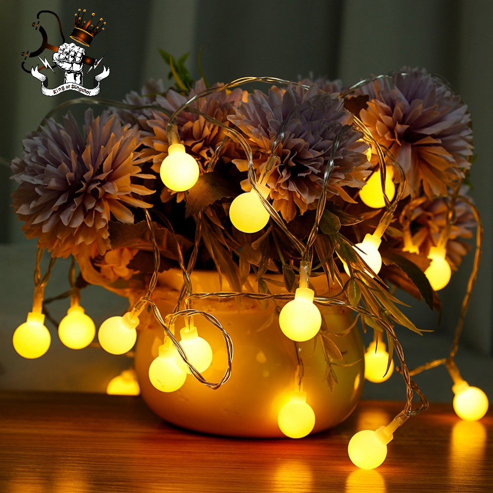 Đèn LED trang trí dây bóng tròn vàng ấm không nháy dùng pin tiện lợi, dùng đi du lịch cắm trại dã ngoại tiện lợi-DCP7