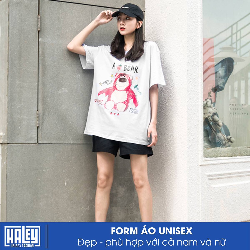 Áo thun Nam Nữ HALEY TN102 Unisex Form rộng tay lỡ A BEAR GẤU HỒNG street wear Basic Ullzang Hàn Quốc