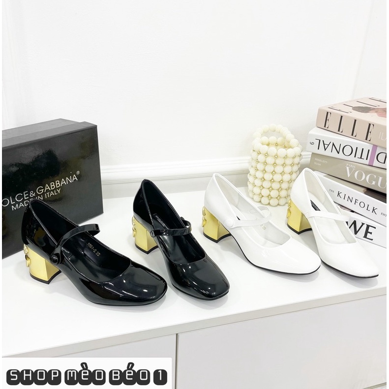 Giày cao gót dolce DG mũi tròn quai ngang gót trụ fullbox