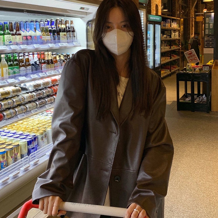 ☒✔Áo Khoác Da pu Dáng Rộng Phong Cách Hàn Quốc Thời Trang Mùa Thu Cho Nữ