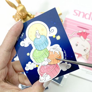 Sticker Thỏ và Bánh Trung Thu 4 màu - Tem dán hình thỏ
