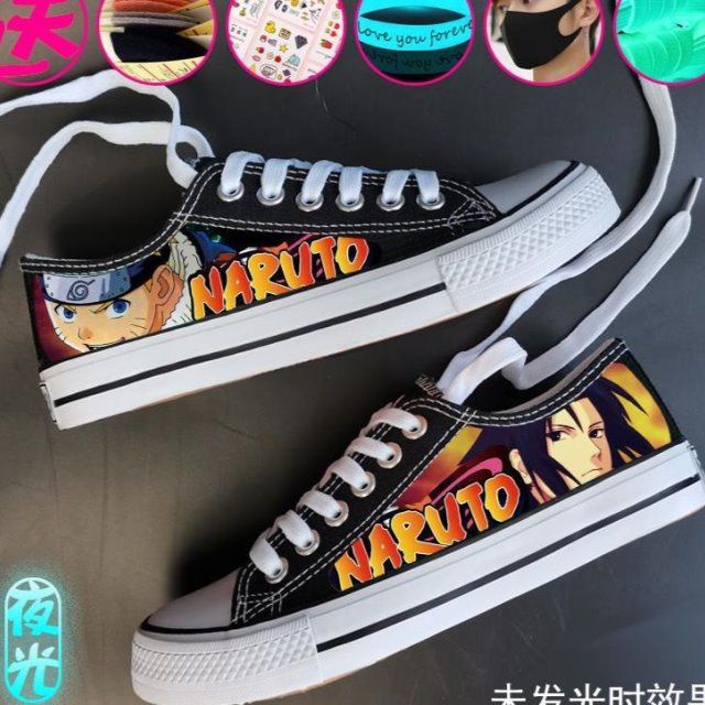 Giày Vải Học Sinh. Giày Thể Thao Canvas Cổ Thấp Dạ Quang Thoáng Khí In Hình Anime Naruto Mùa Thu Cho Nam