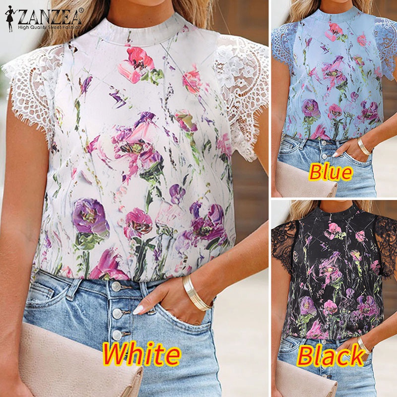 Áo nữ ZANZEA tay ngắn phối ren phong cách Châu Âu thời trang