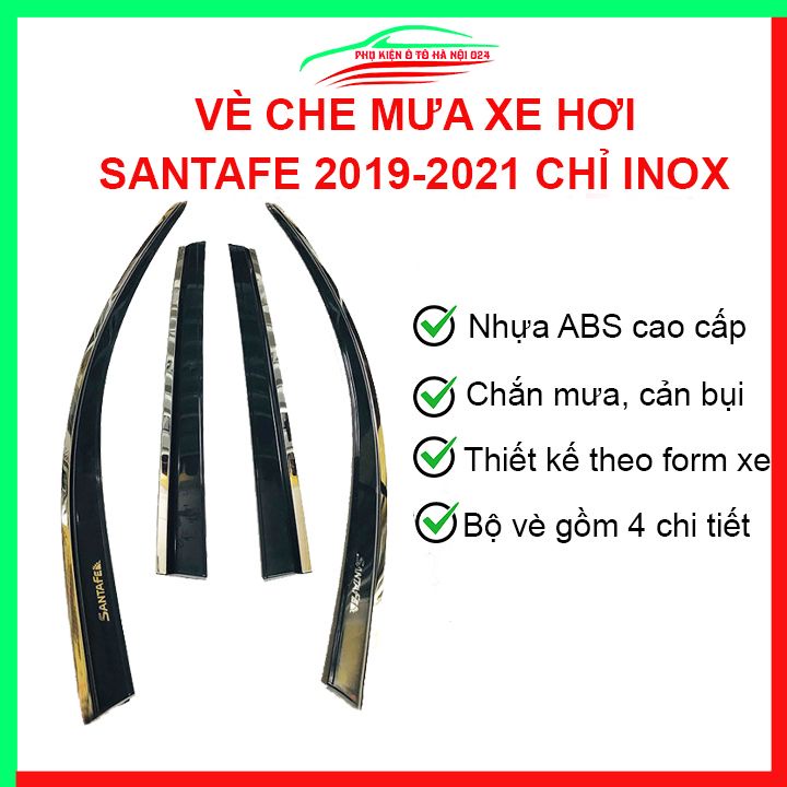 Vè che mưa ô tô Santafe 2019-2021 chỉ inox cao cấp