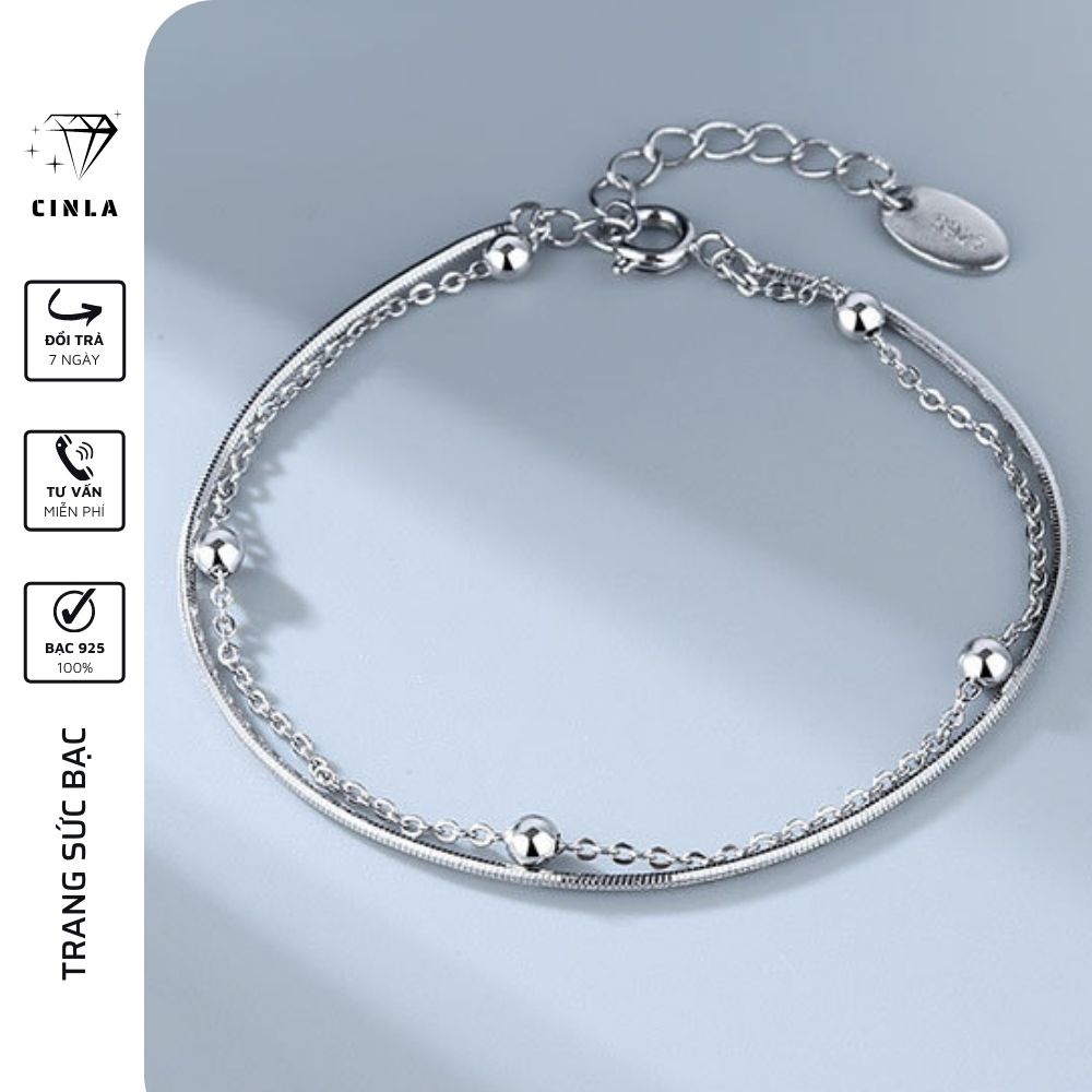 Lắc tay vòng tay mạ bạc 925 sang chảnh thanh mảnh chính hãng free size trang sức bạc CINLA VT024