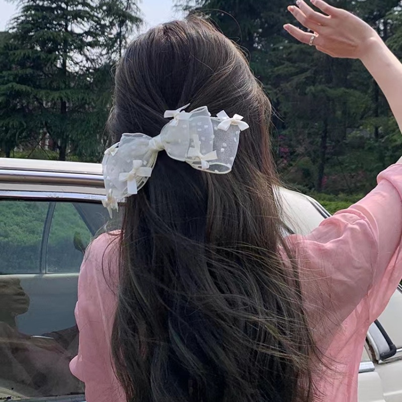 Kẹp Tóc Hình Nơ Họa Tiết Chấm Bi Phong Cách Hàn Quốc Xinh Xắn