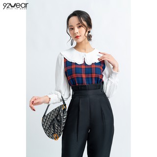 Áo sơ mi nữ ngắn croptop công sở dài tay phối thân cổ bèo viền trắng ASW0633 - 92WEAR