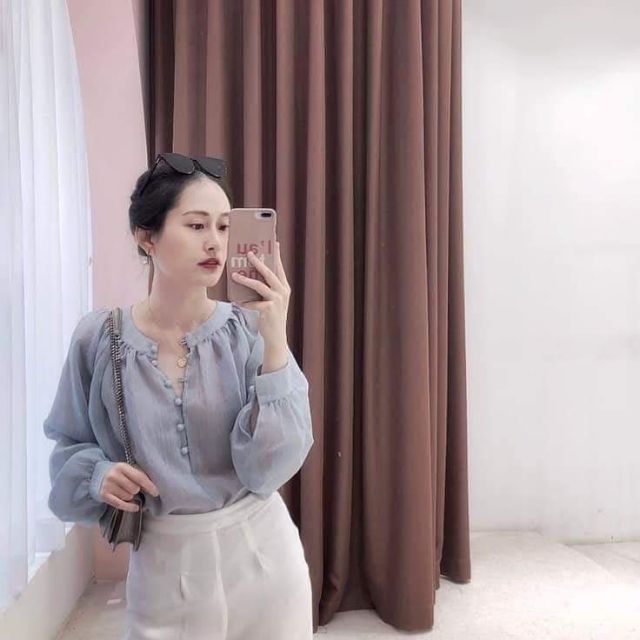 Áo sơ mi bọc cúc viền