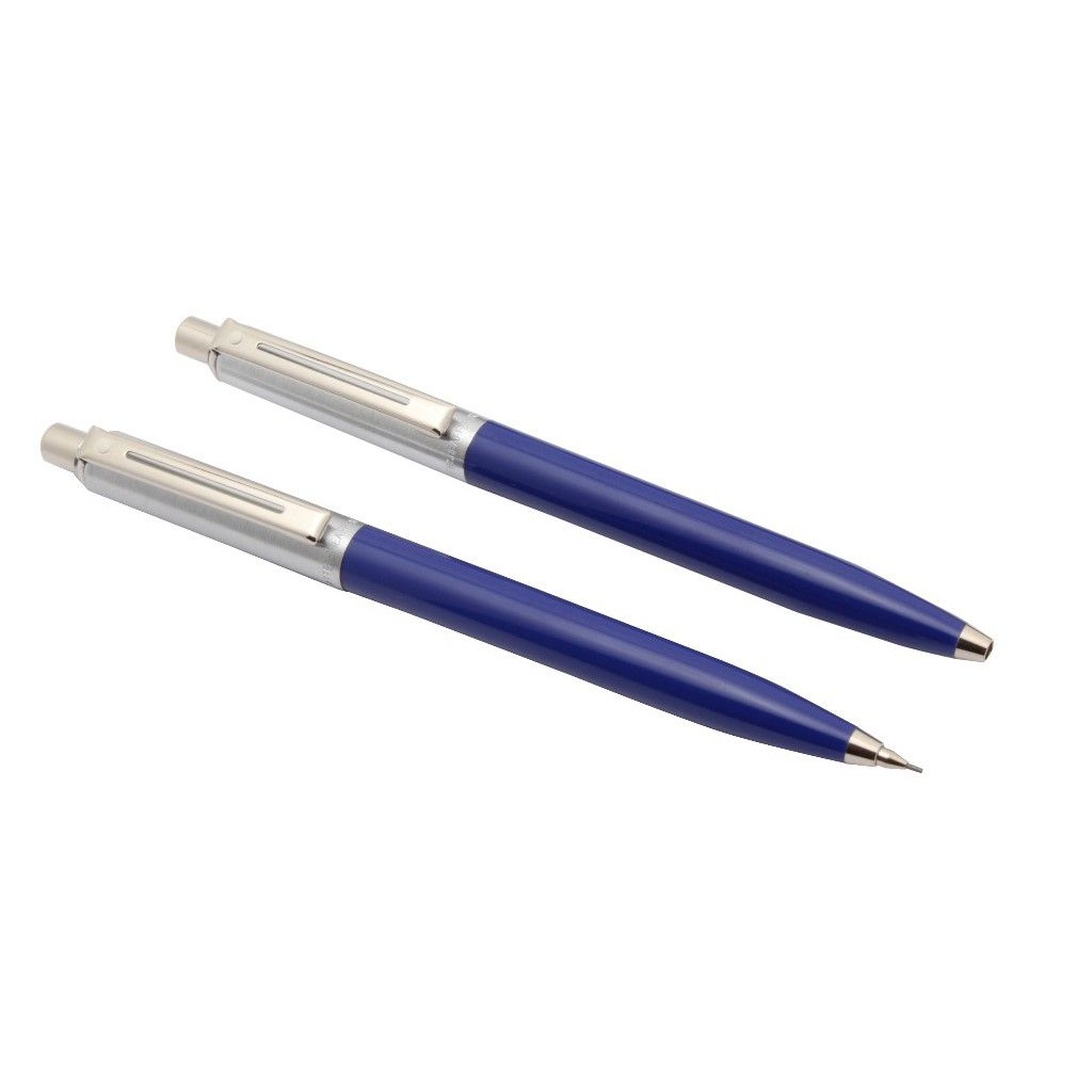 Cặp viết cao cấp Sheaffer dòng Sentinel bằng thép chrome thân xanh tuyệt đẹp (viết bi mực xanh bấm + viết chì bấm 0.7mm)