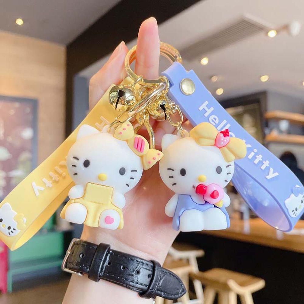 Móc Khóa Hàn Quốc Hình Mèo Và Nơ Hoa Nhiều Màu Dễ Thương