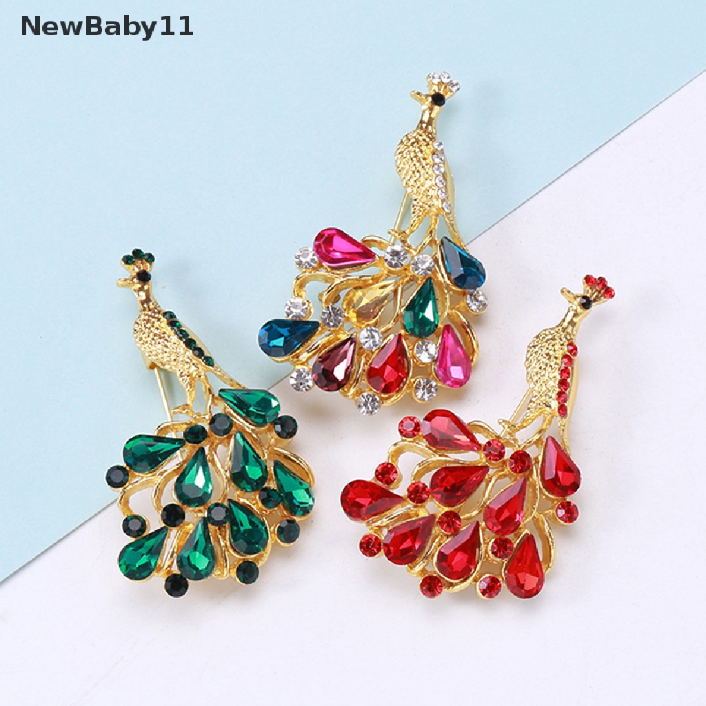 Ghim Cài Áo Hình Chim Công Đính Đá Lấp Lánh Phong Cách Retro