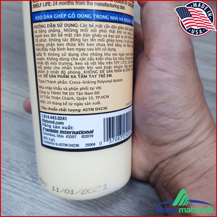 Combo 2 chai keo dán gỗ CHÍNH HÃNG Titebond Original + Premium (Xanh và đỏ, Made in USA)