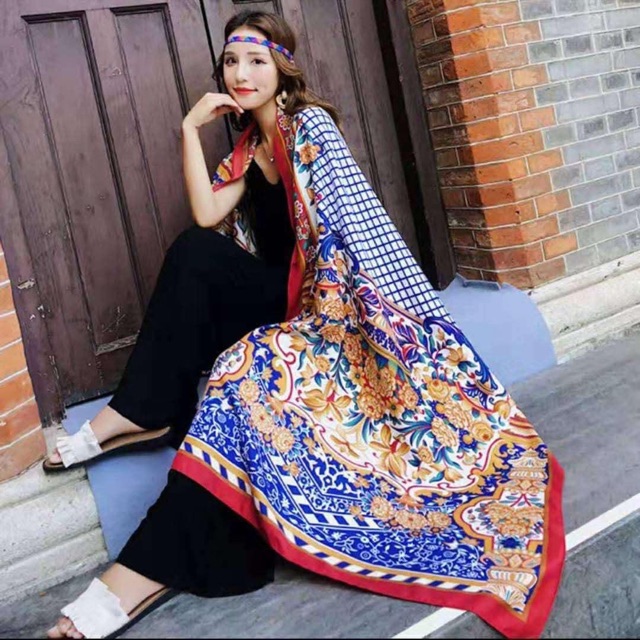 [ẢNH THẬT+VIDEO] Khăn Choàng Thổ Cẩm Boho Vintage Đi Biển Chống Nắng Tua Rua Sống Ảo Chất Dày To 1M9