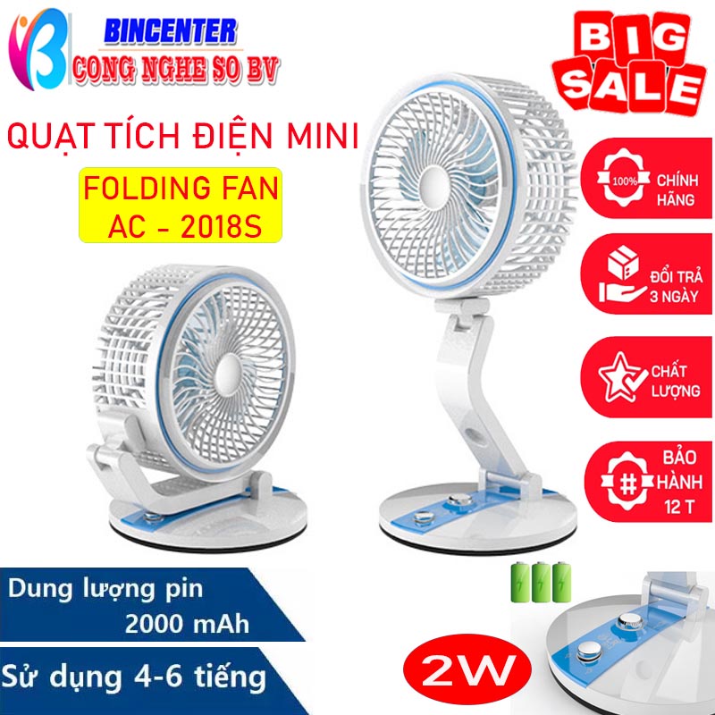 Quạt tích điện mini để bàn gấp gọn Folding 2in1, Quạt mini treo tường xoay 360 độ, Sạc usb, Pin 2000mAh, Bảo hành 1 năm