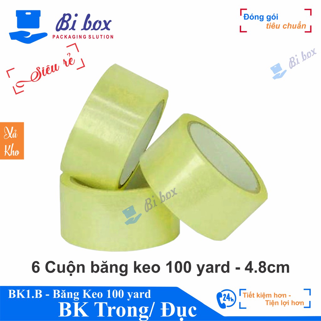 6 Cuộn băng keo đóng thùng hộp carton 100 yard