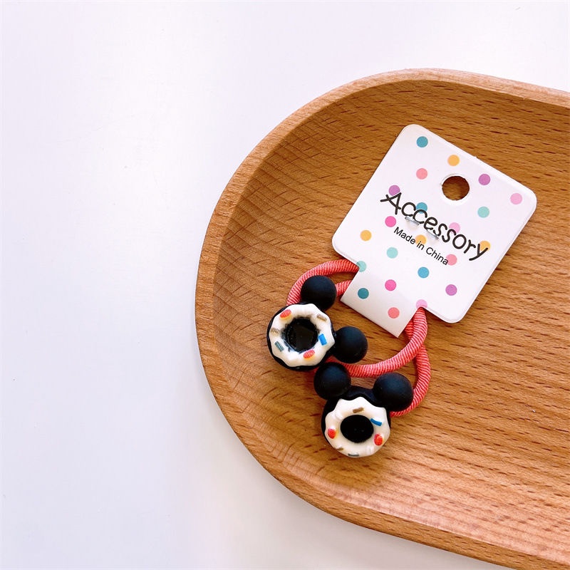 Set 2 dây buộc tóc co giãn hình bánh donut xinh xắn cho bé gái