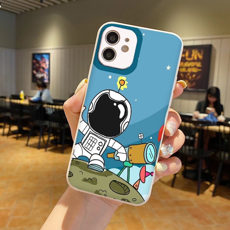 Ốp IPHONE Phi hành gia đầu bông hoa ốp lưng iphone cạnh vuông 6plus 7 plus 8plus x xr xsmax 11 promax 12 pro 13 pro max