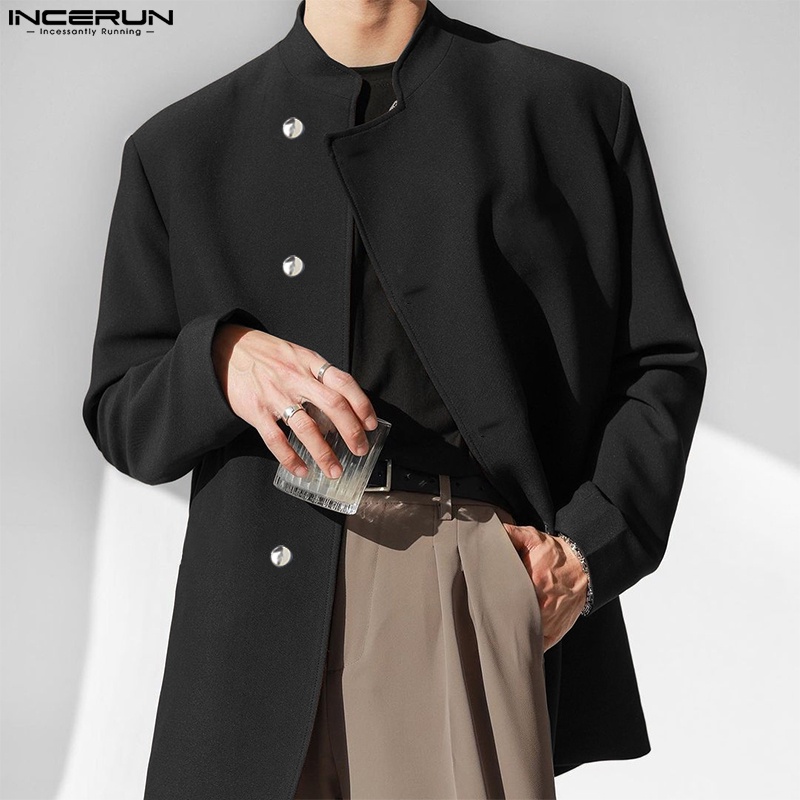 Áo sơ mi nam INCERUN tay dài cổ đứng cài khuy kiểu vintage thời trang