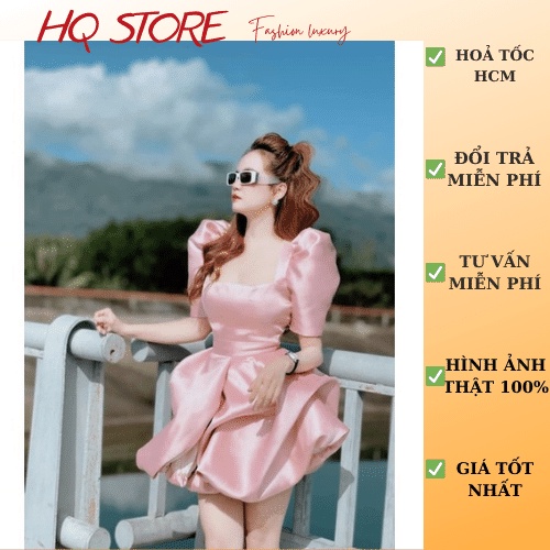 Đầm Tafta Tay Phồng Tà Cuộn Hoa Dự Tiệc - Maxi HQ store