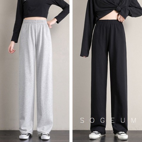 Quần ống suông cạp cao culottes 2 màu đen ghi Nam Nữ Ullzang chất liệu da cá