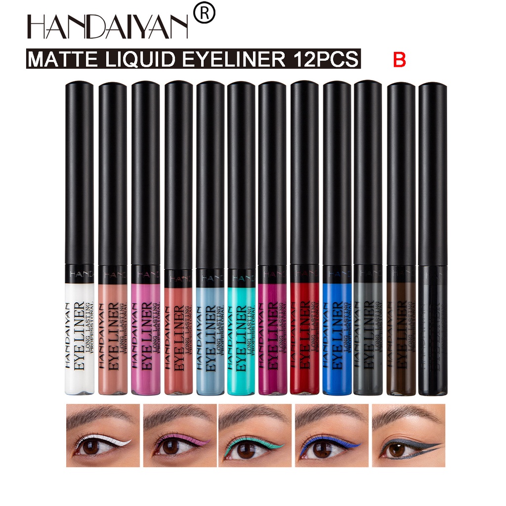 Set 12 Bút Kẻ Mắt Nước (Túi) HANDAIYAN Liquid Matte Eyeliner Màu Sắc Trẻ Trung Thời Thượng Lâu Trôi Nội Địa Trung E14
