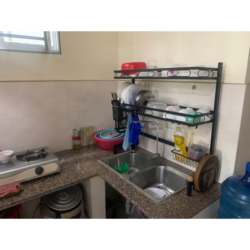 kệ chén bát phía trên bồn rửa , kệ chén thông minh khung thép đen cao cấp sơn tĩnh điện 85cm | BigBuy360 - bigbuy360.vn