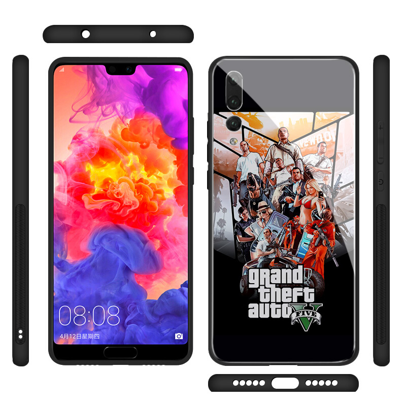 Ốp Điện Thoại Kính Cường Lực Cạnh Mềm Hình Fy65 Gta 5 Grand Theft Cho Huawei P10 P20 P30 P Smart Pro Plus 2018 2019 Lite