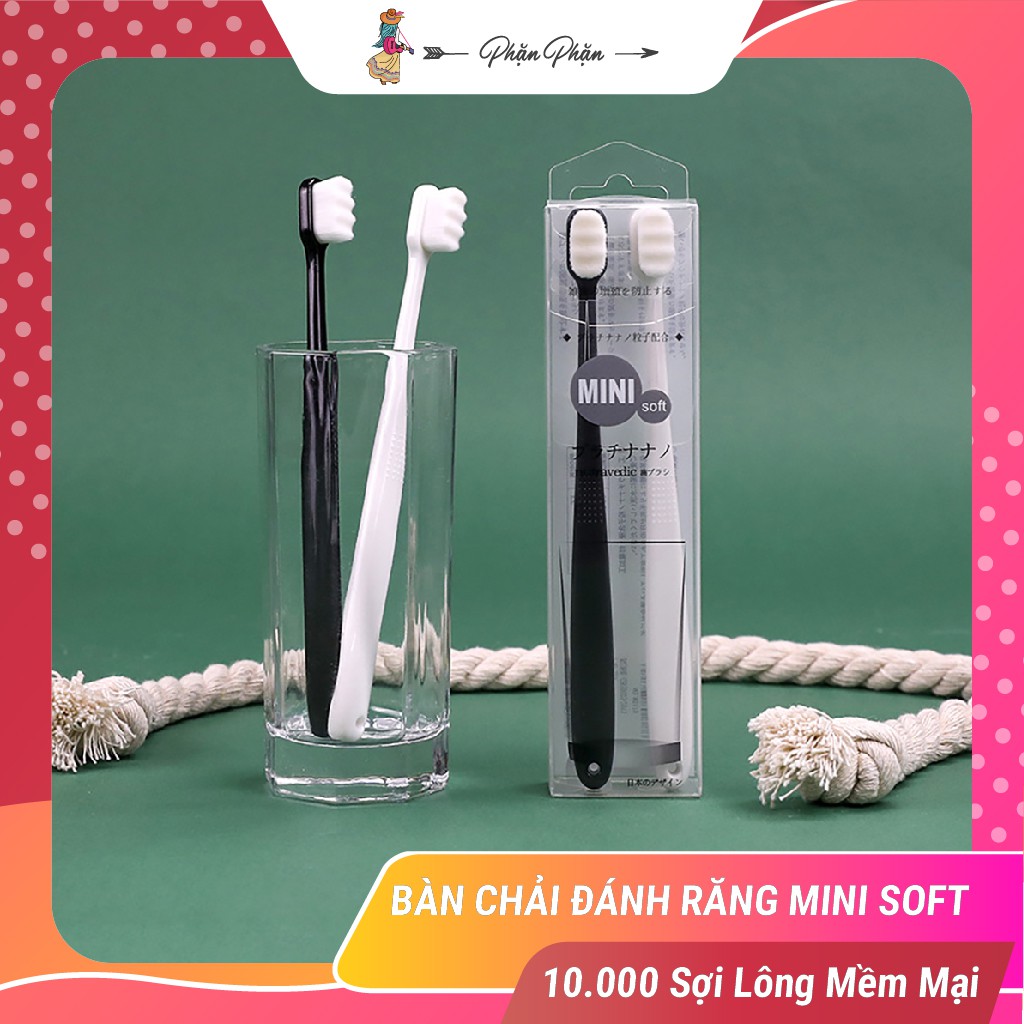 Bộ 2 bàn chải đánh răng MINI Soft Nhật Bản cao cấp 10.000 sợi lông siêu mịn mềm mại không đau nướu Phặn Phặn