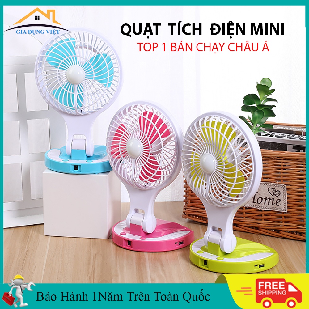 Quạt sạc tích điện mini để bàn cầm tay kèm sạc usb, quạt tích điện 2 mức độ gió có đèn thế hệ mới. Bảo hành 1 năm .