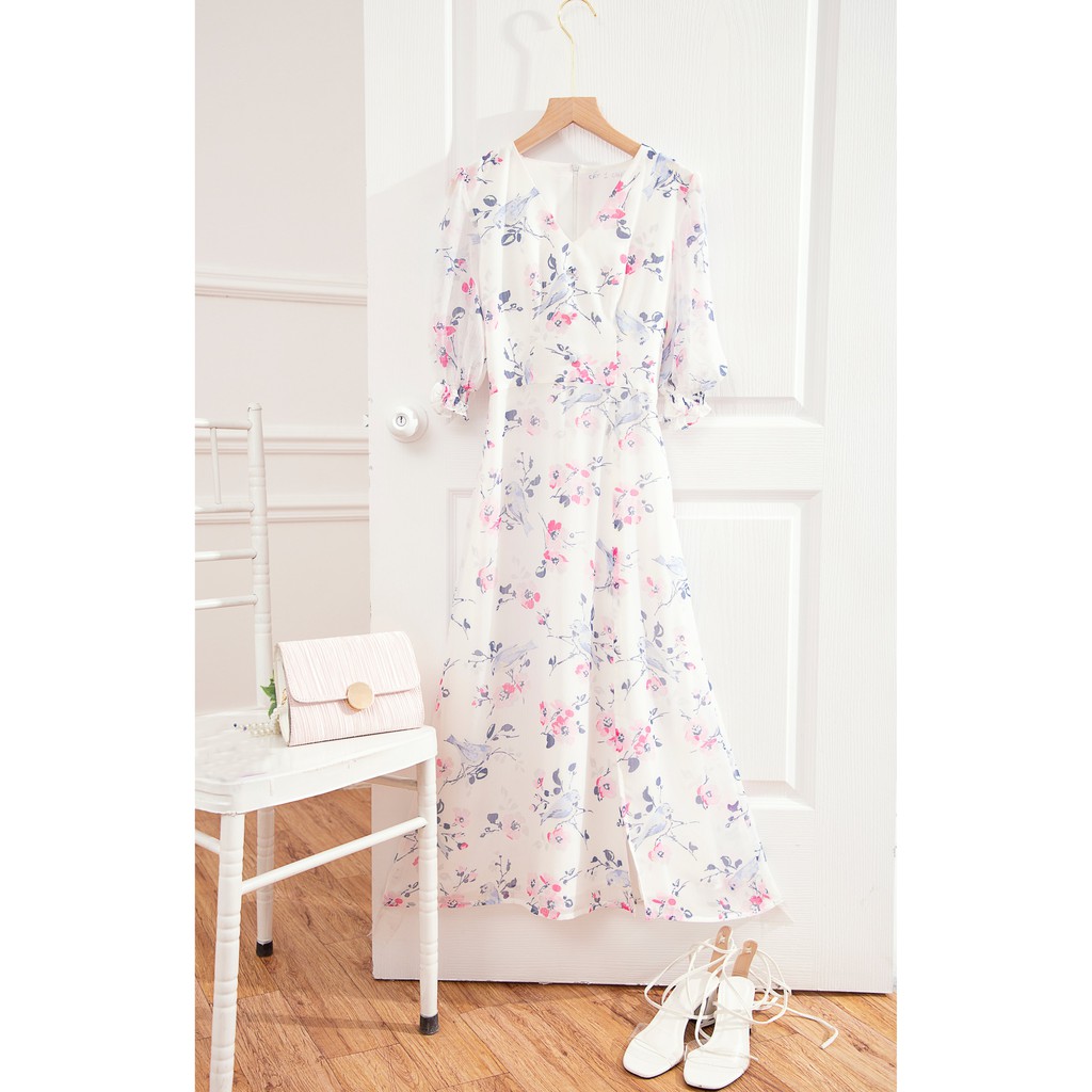 [Mã SKAMSALEP6 giảm 10% tối đa 100K đơn 150K] SÒ VINTAGE - KYOMI Đầm voan tay bo cổ V xẻ tà