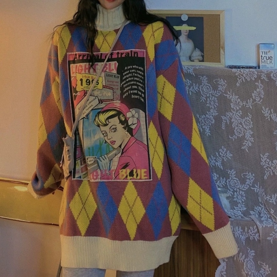 Áo sweater dài tay cổ cao dáng rộng thời trang mới cho nữ